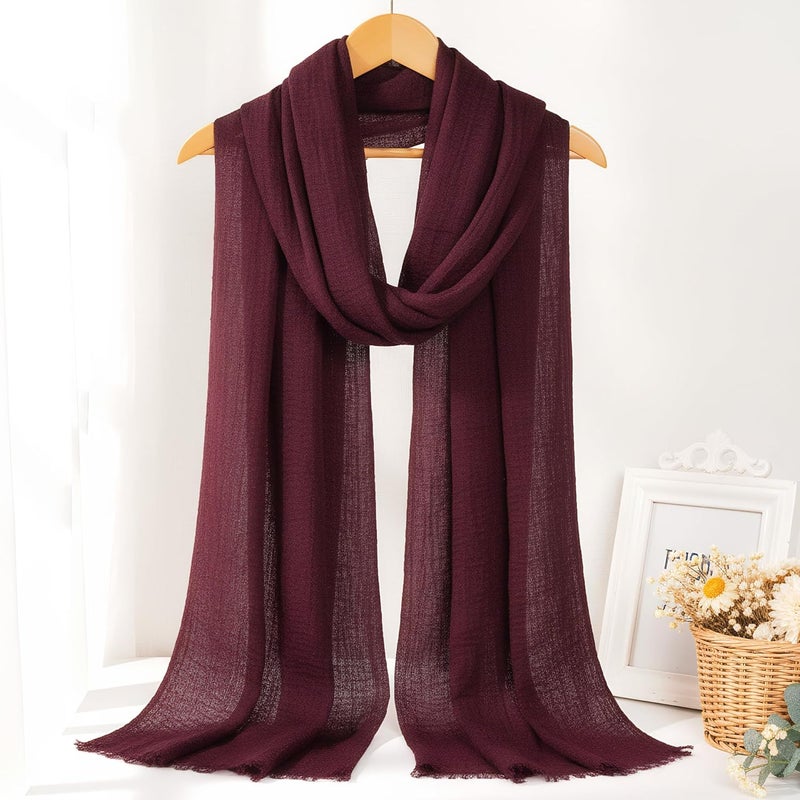 Nydotd Women Summer Cotton Linen Scarf Crinkle Long Beach Shawl Wrap hijab with Fringe - Image 4